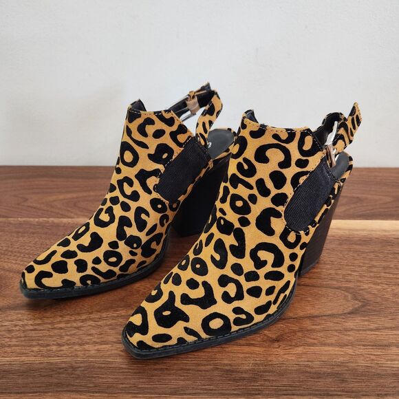 Qupid Womens Slay Faux Suede Animal Print Ankle Bootie Slingback Black Brown 6.5 - Picture 1 of 8
